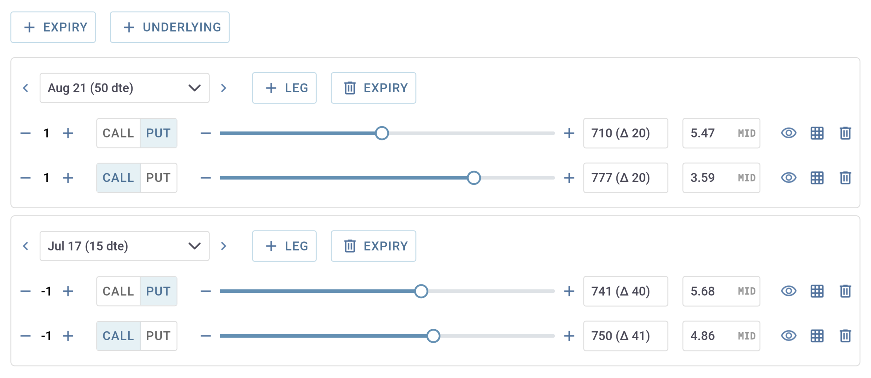 Quickly build and modify even the most complex multi-expiry option strategies