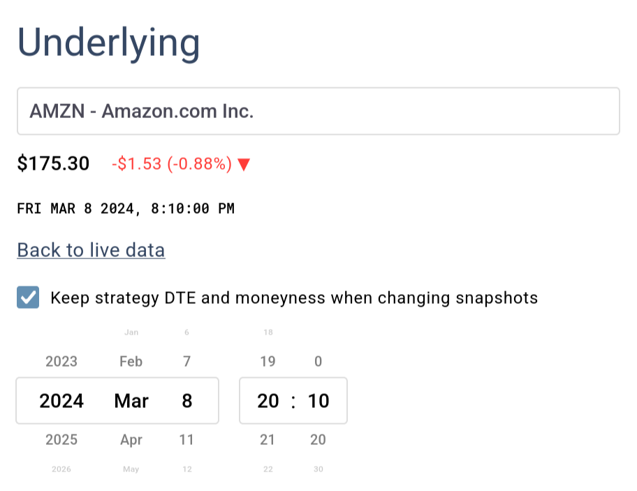 Market snapshot selector